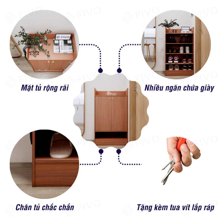 Tủ Giày Gỗ MDF Lõi Xanh Chống Ẩm Dày 17mm 4 Tầng FIVO FS51 Có Cửa, Ngăn Chứa Rộng Rãi, Đựng Được Mọi Loại Giày Dép - Ngang 60cm