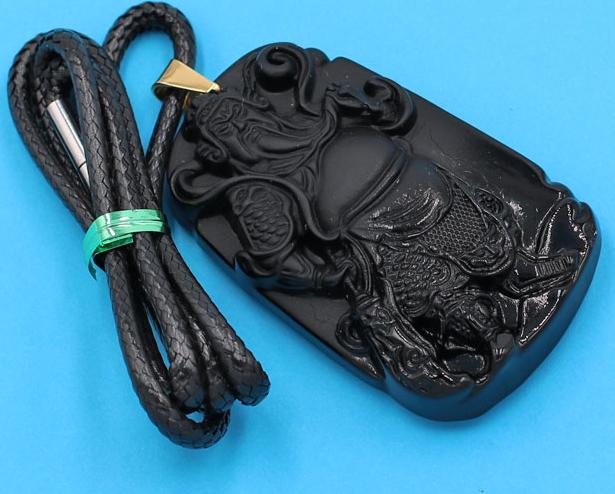 Dây chuyền mặt tượng Quan Công QC14 - thạch anh đen