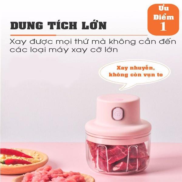 Máy Xay Tỏi Ớt Cầm Tay Mini Sạc Điện 250ml Xay Tỏi Ớt, Củ Quả Đa Năng, Có Cổng Sạc Usb Tiện Lợi