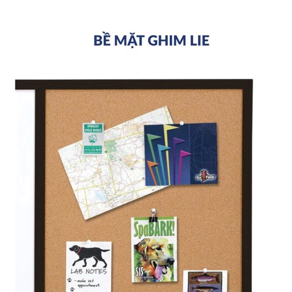 Bảng Combo Ghim Lie - Melamin Trắng Khung Gỗ Tự Nhiên/Đen - Tân Hà - KT 60x90cm - Tặng Phụ Kiện
