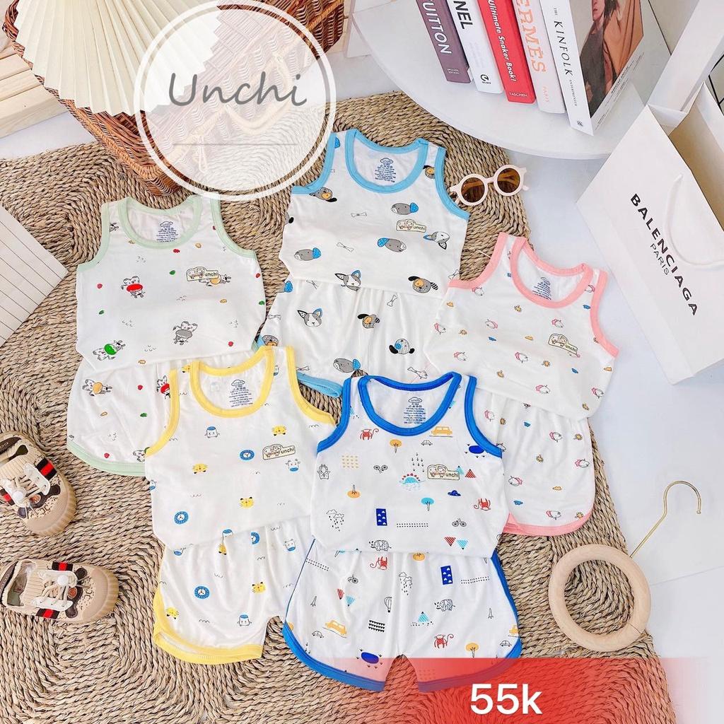 bộ balo unchi hoa văn nền trắng cổ màu petit sợi tre