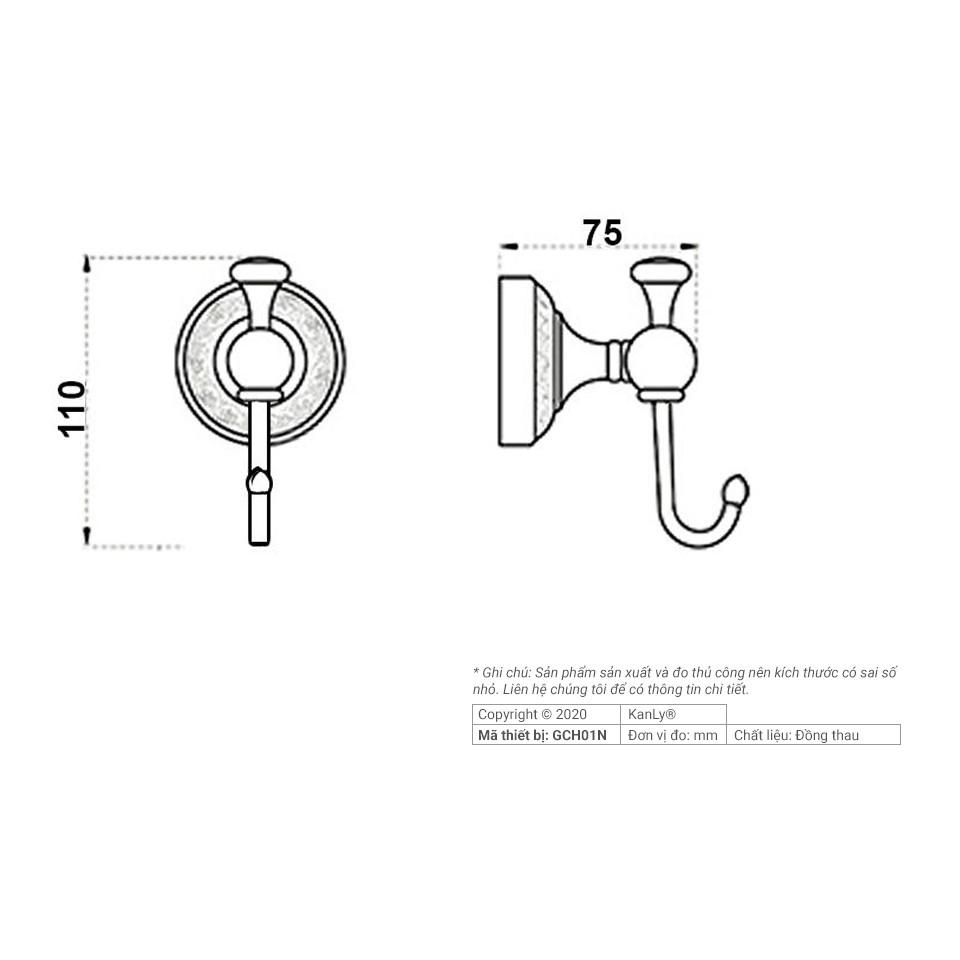Móc đơn đồng thau đúc GCH01N
