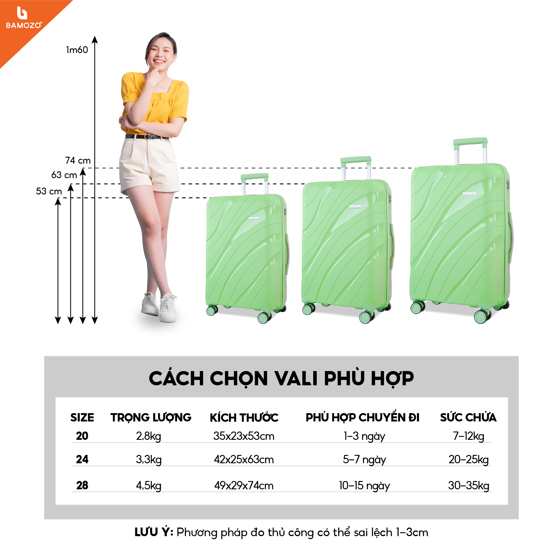 Vali Du Lịch Nancy Bamozo Nhựa PP Cao Cấp, Vali Kéo Du Lịch Chống Va Đập - Bảo Hành 5 Năm.