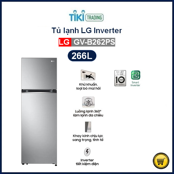 Tủ lạnh LG Inverter GV-B262PS 266L - Chỉ giao Hà Nội