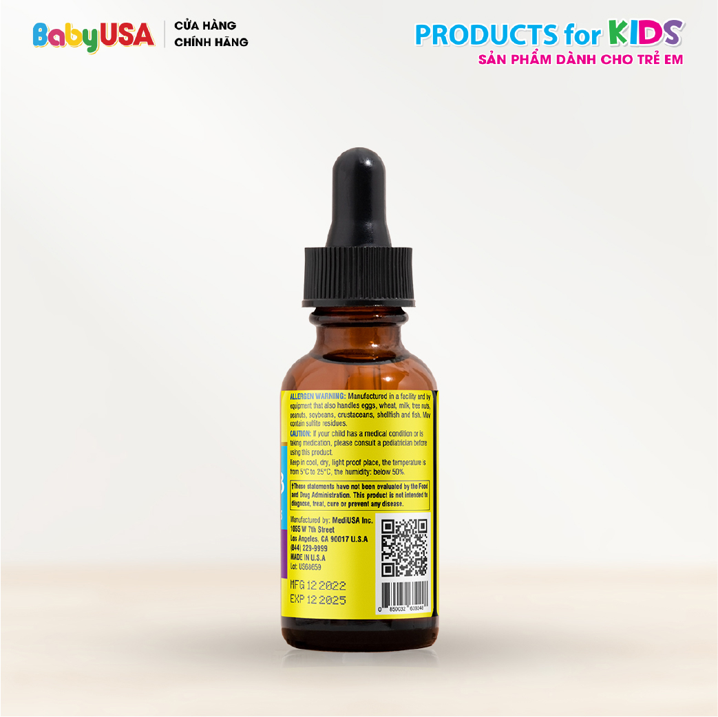 MediUSA DHA Omega 3 Algae Oil Drops - Thực Phẩm Chức Năng Bổ sung DHA cho cơ thể, hỗ trợ mắt - não bộ - tim mạch cho trẻ - Hàng chính hãng
