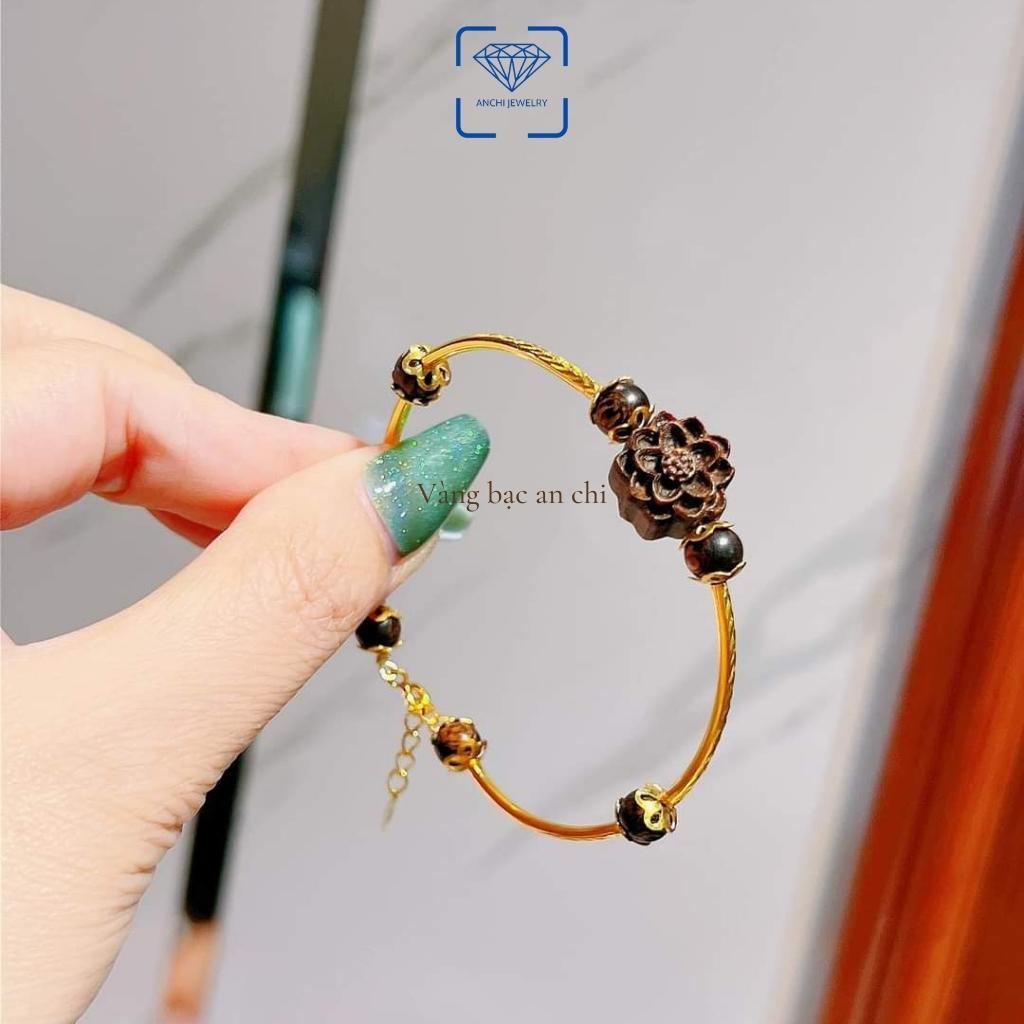 Vòng tay bạc mạ vàng mix hoa sen trầm hương Anchi jewelry