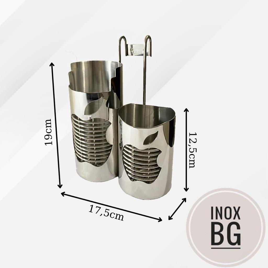 Ống đũa 2 ngăn inox hình táo cao cấp - Ống đựng muỗng đũa tròn 2 ngăn hình táo inox cao cấp 304