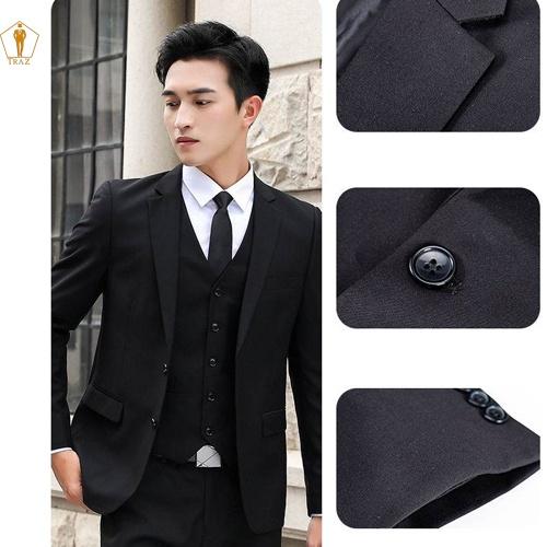 Hình ảnh Bộ Set Vest TRAZ Đen Nam(1 quần + 1 áo vest), có bụng hoặc cao tăng 1 đến 2 size