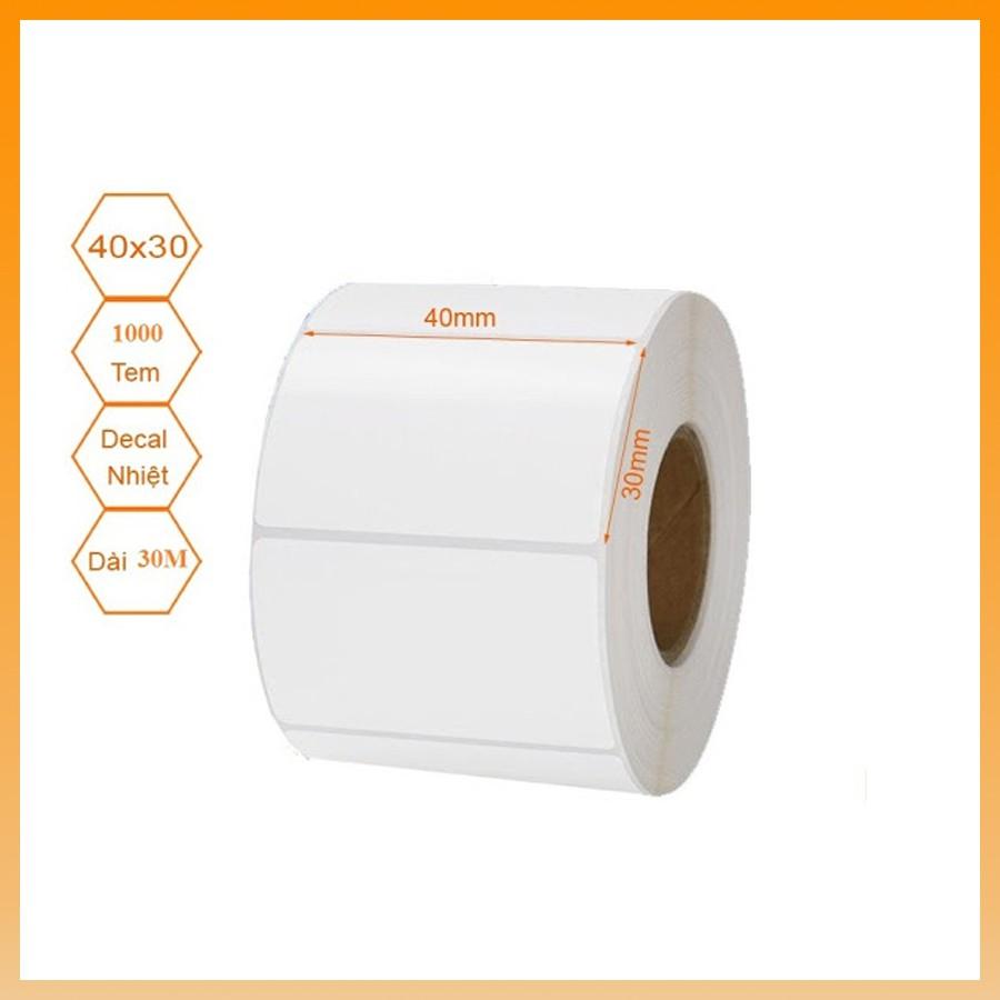 Giấy in tem decal nhiệt 40x30mm cuộn 25m dùng in tem Trà Chanh, Trà Sữa