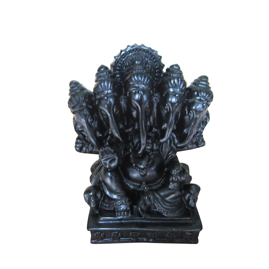 Tượng đá thần voi ganesha 5 đầu - màu đen