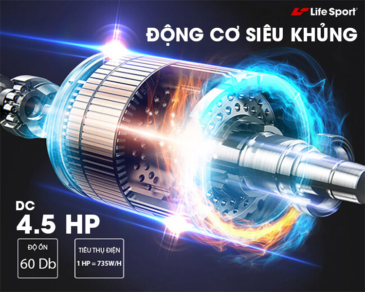 Máy Chạy Bộ Lifesport LS-5000,Máy Chạy Bộ Hiển Thị Nhịp Tim Lượng Calo Và Tốc Độ Và Quãng Đường Chạy, Vùng Chạy Rộng