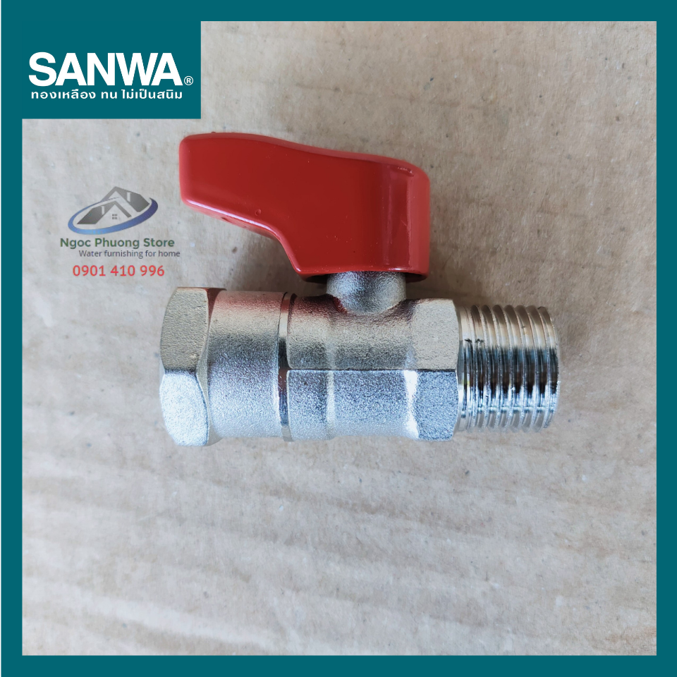 Van khóa nước bằng đồng 1 ren trong 1 ren ngoài Sanwa Thái Lan Phi 21mm BV15MF