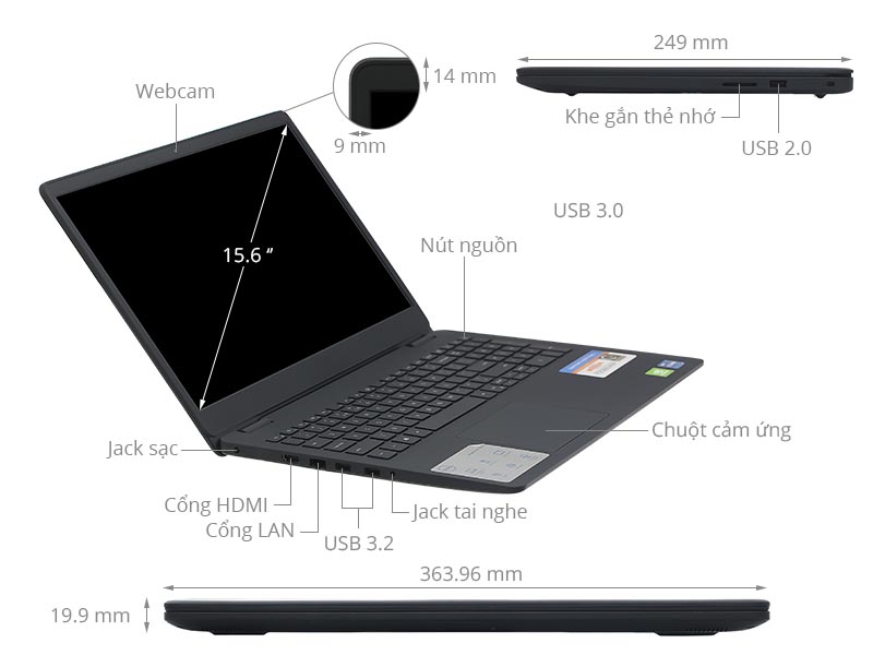 Máy Tính Xách Tay Màn Hình Cảm Ứng Laptop Dell Inspiron 3501 (i3 1115G4 8GB RAM/256GB SSD/15.6 inch FHD Cảm ứng/Win10/Đen) - Hàng Chính Hãng