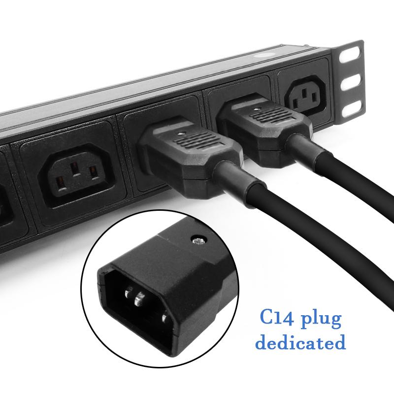 Dải nguồn IEC C14 với đồng hồ kỹ thuật số V/A/W/℃ Bảo vệ chống sét lan truyền Bộ phân phối nguồn PDU Ổ cắm 2-7 cách