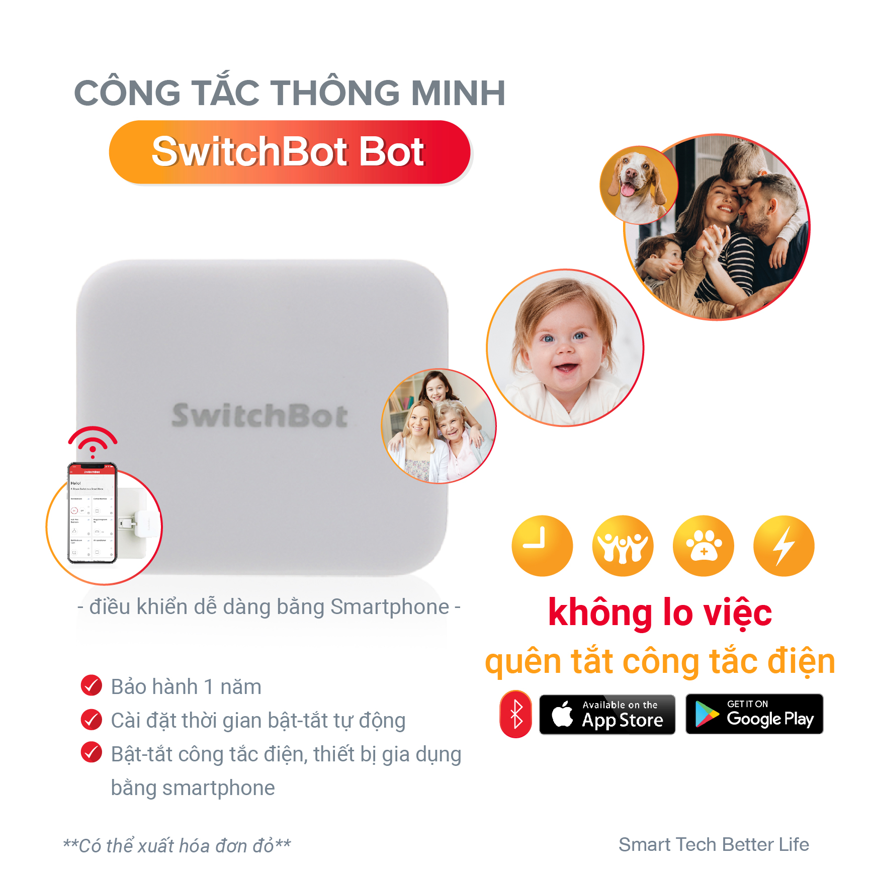 Công tắc thông minh, công tắc điều khiển từ xa SwitchBot Bot, chính hãng, không dây, điều khiển qua app, tương thích với Alexa, Google Home, HomePod and IFTTT