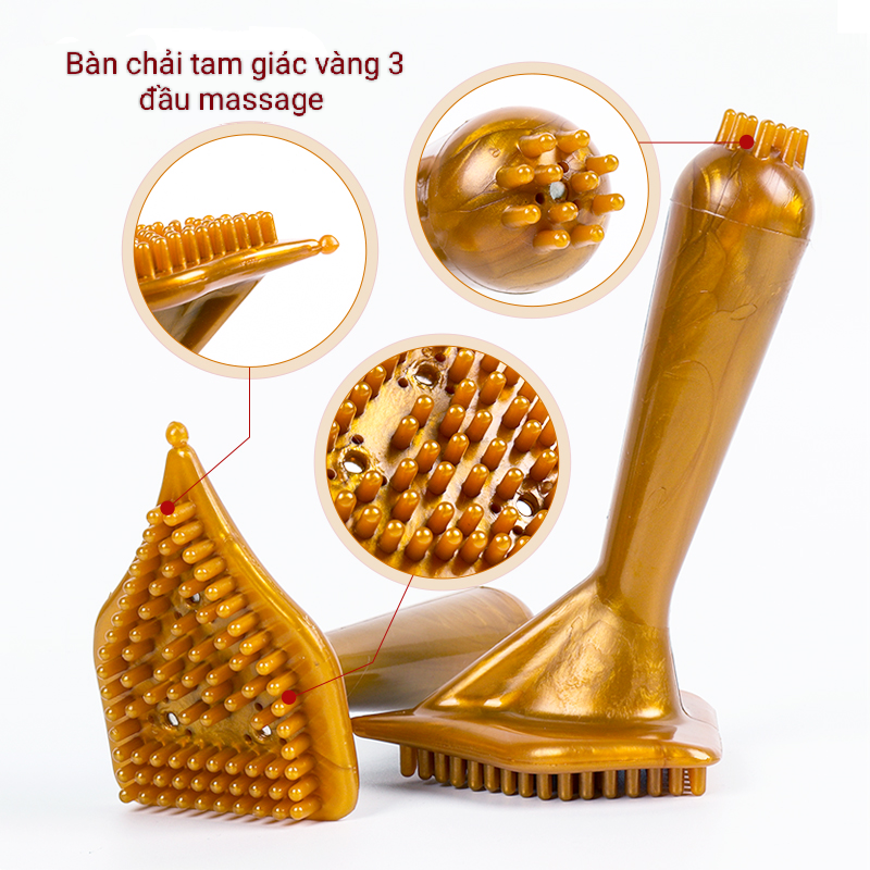 Set 2 Bàn Chải Massage Hình Tam Giác 3 đầu. Dụng cụ massage bàn chà tiên vàng đả thông kinh lạc