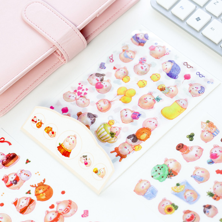 Sticker Dán Trang Trí Molang và Piu Piu ( Trang Trí Sổ Kế Hoạch, Sổ Nhật Ký) - Ver 4 Molang Béo