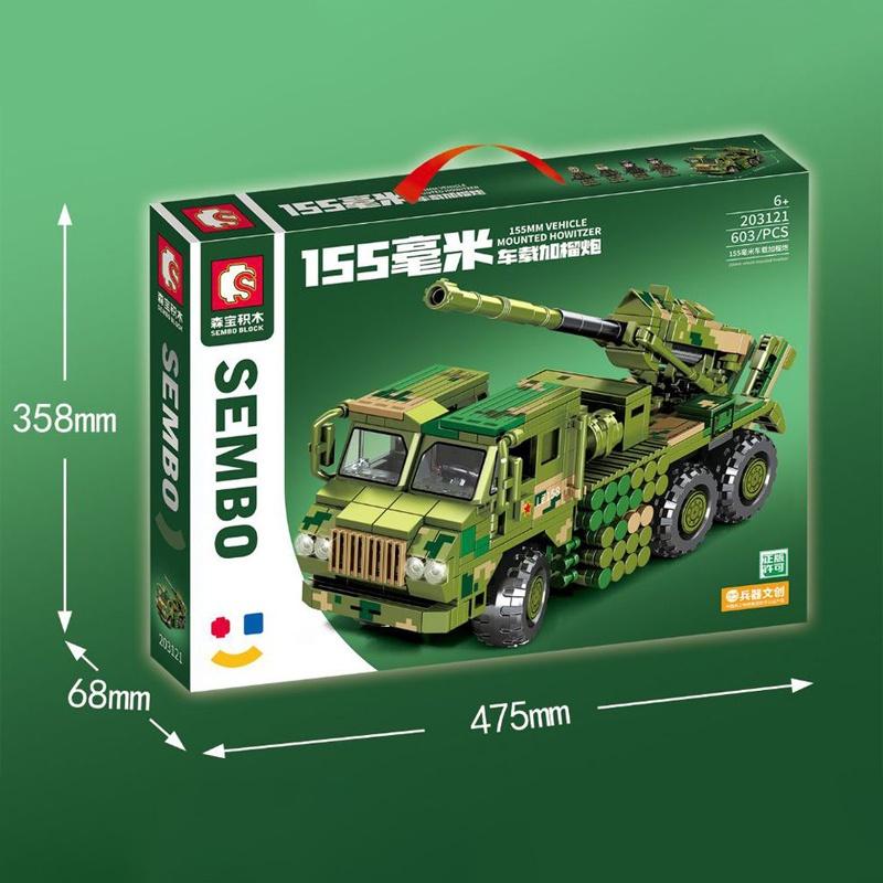 Đồ chơi Lắp ráp Xe Rocket Tự hành 155MM, Sembo Block 203121 Mounted Howitzer, Xếp hình thông minh, Mô hình quân sự