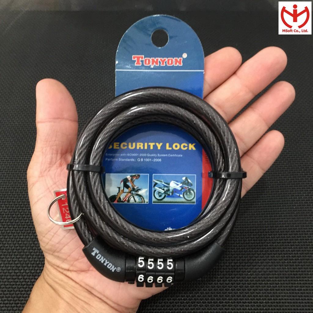 Khóa xe đạp 4 số Tonyon TY 532 dây cáp dài 1.2m x 8mm mật mã không thay đổi được