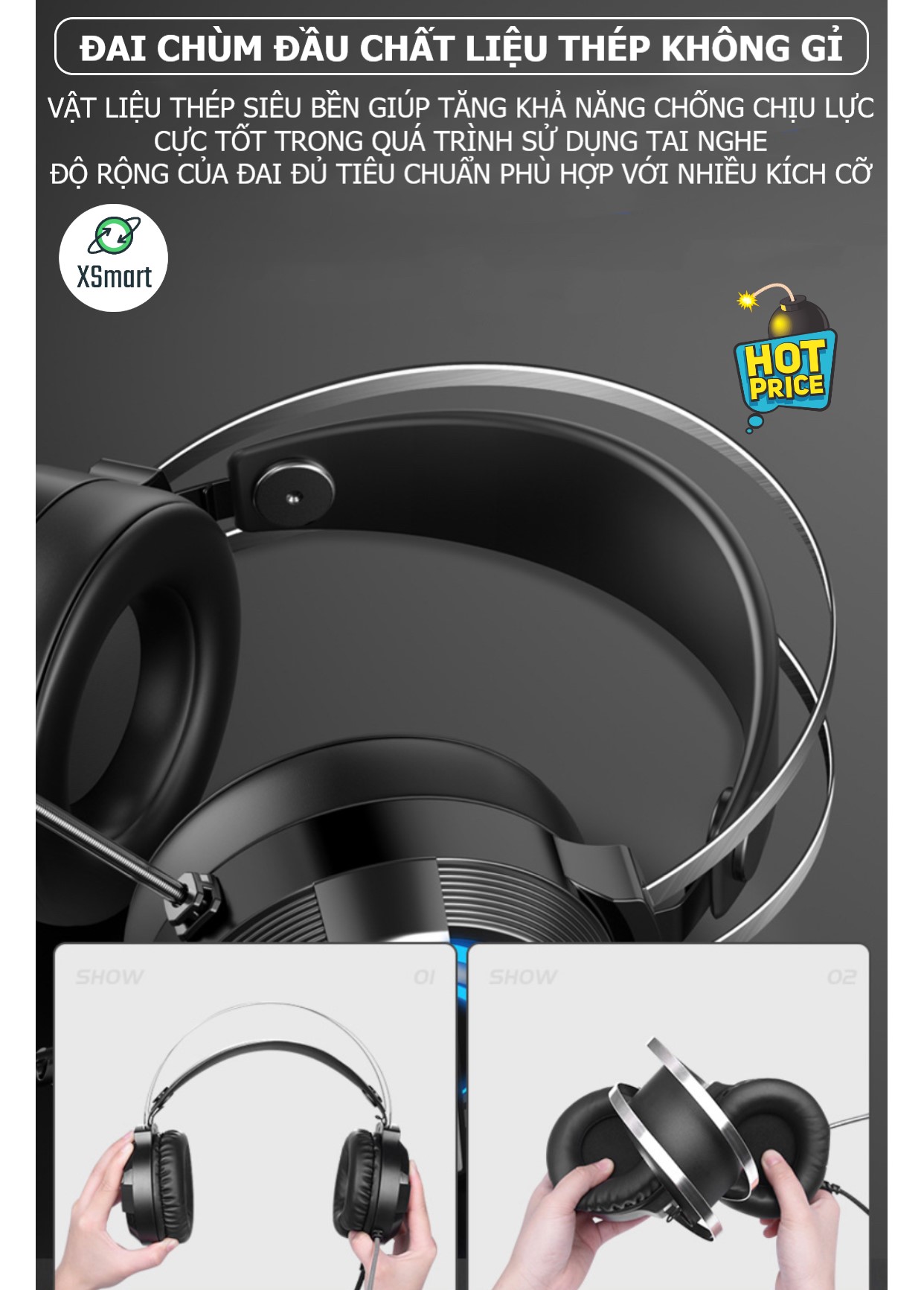 Tai nghe chụp tai máy tính GAMING XSmart MC Q9 có đèn LED đổi màu, mic đàm thoại, headphone chơi game trên laptop, pc - Hàng Chính Hãng