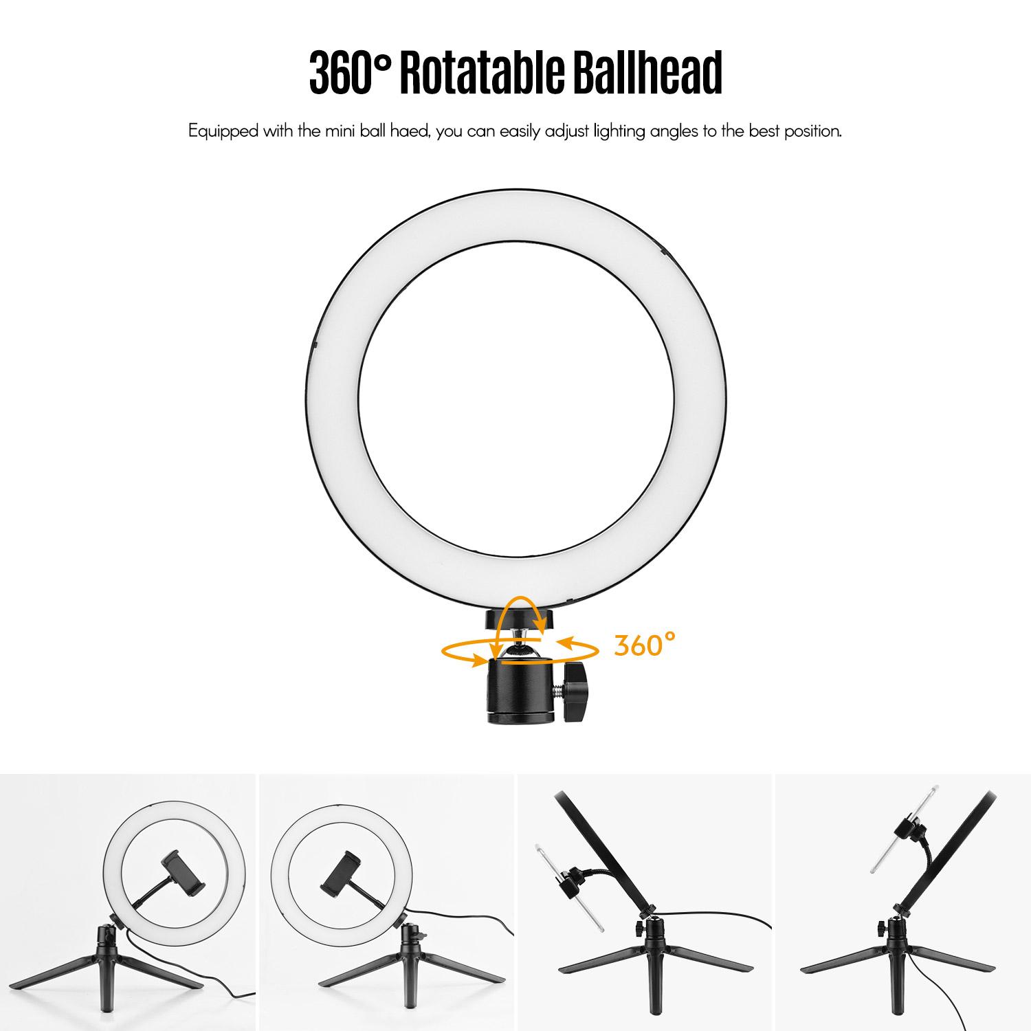 Đèn LED vòng 10 cấp có thể thay đổi màu để bàn chụp ảnh tự sướng với Đường kính 8,6 inch / 22cm 3000-6000K