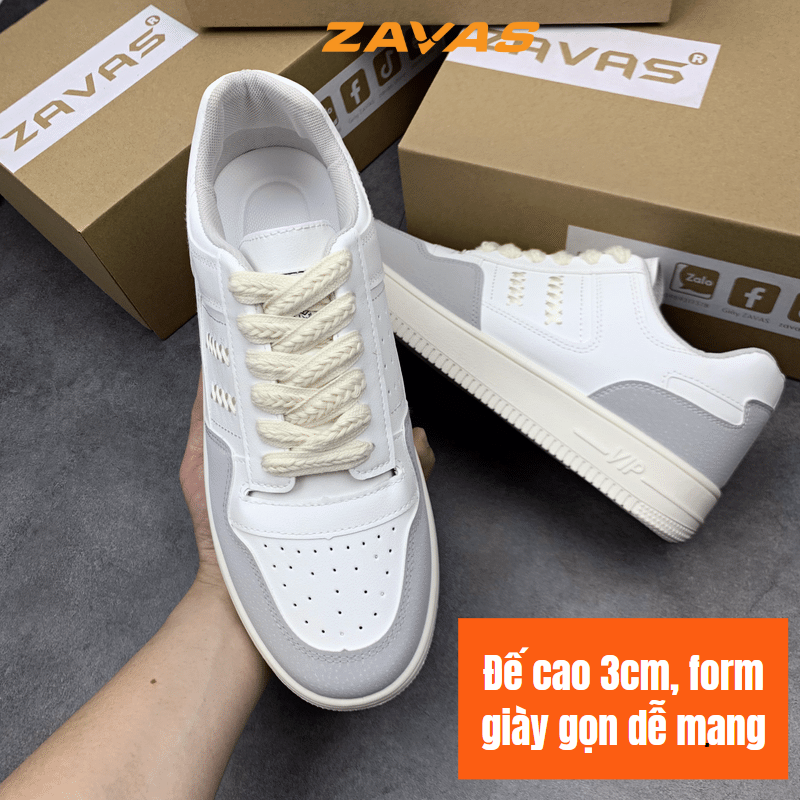 Giày thể thao nam sneaker ZAVAS chính hãng màu trắng đế cao su may êm nhẹ S421