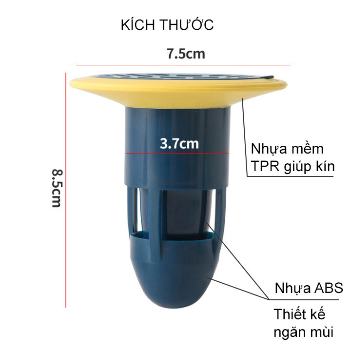 Bộ lõi ngăn mùi thoát sàn bằng nhựa ABS, cao su TPR bền, có miếng chắn tóc, chắn rác hiệu quả