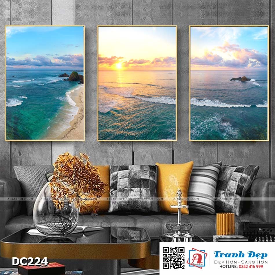 Bộ 3 tranh canvas treo tường Decor Hoàng hôn trên biển - DC224