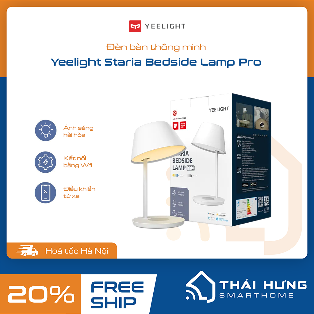 ĐÈN NGỦ THÔNG MINH KIÊM SẠC KHÔNG DÂY YEELIGHT STARIA PRO YLCT03YL (Xiaomi Youpin) – Hỗ trợ APPLE HOMEKIT – Bản Quốc Tế - Hàng chính hãng