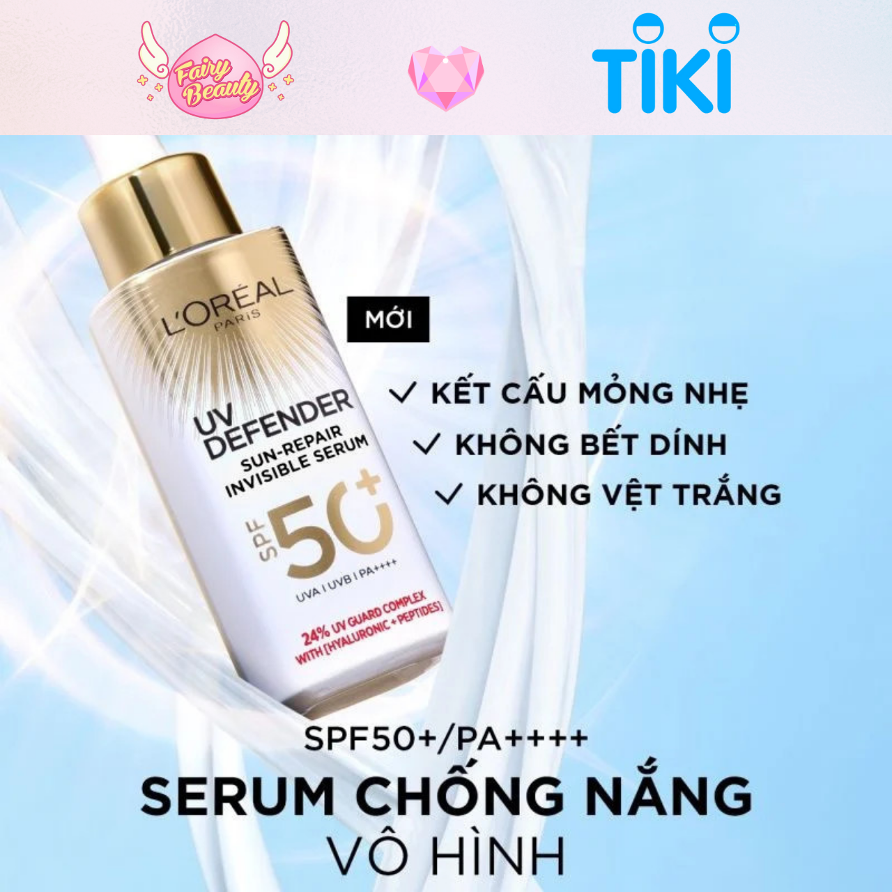 [L'OREAL PARIS] Serum Chống Nắng Vô Hình, Bảo Vệ Toàn Diện Làn Da SPF 50+ UV Defender Sun-Repair Invisible Serum 30ml