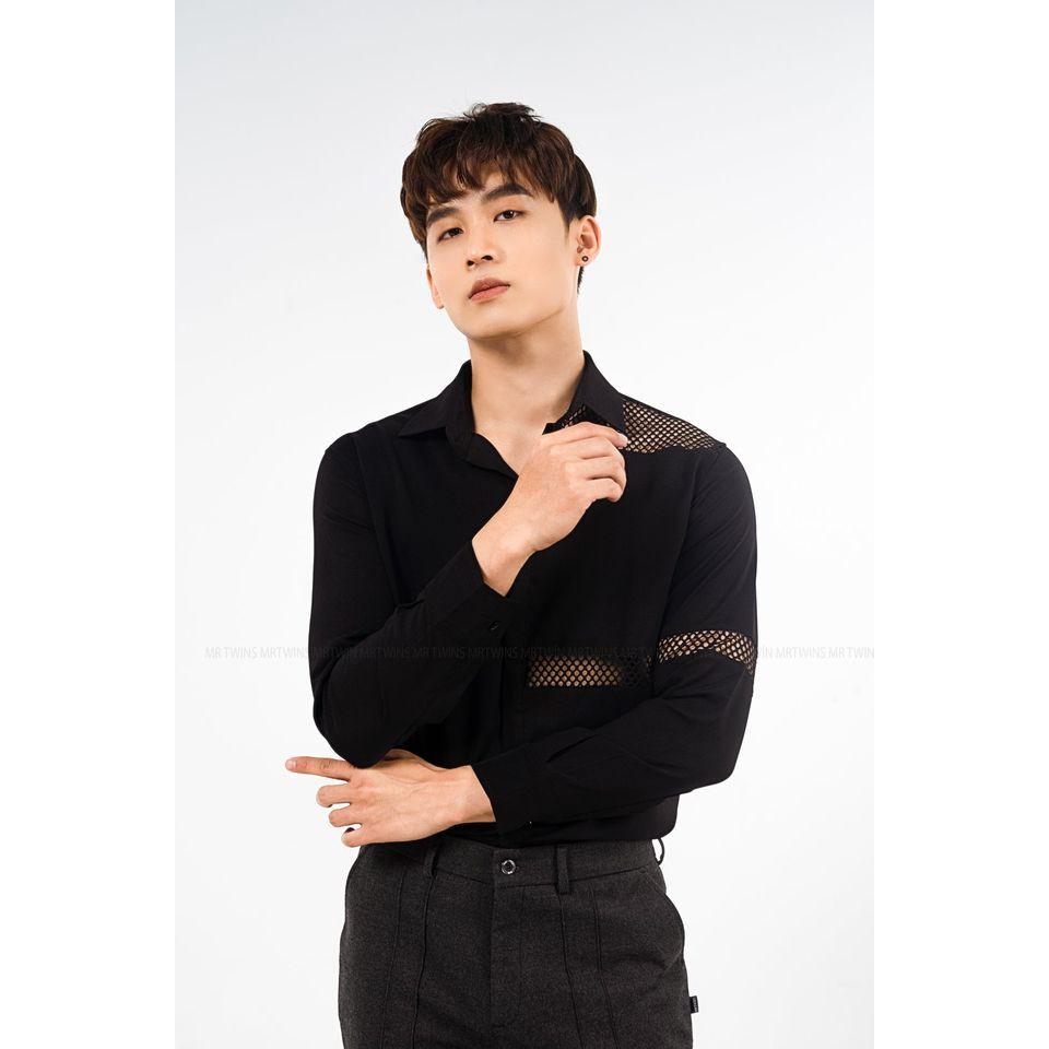 ÁO SƠ MI PHỐI LƯỚI ĐEN THƯƠNG HIỆU MRTWINS SMPL02