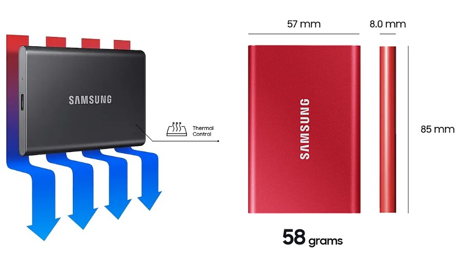 Ổ cứng di động SSD Samsung T7 Portable NVMe PCIe USB 3.2 Gen 2 NAND 3D tốc độ đến 1.050Mb/s loại 500GB-2TB chính hãng