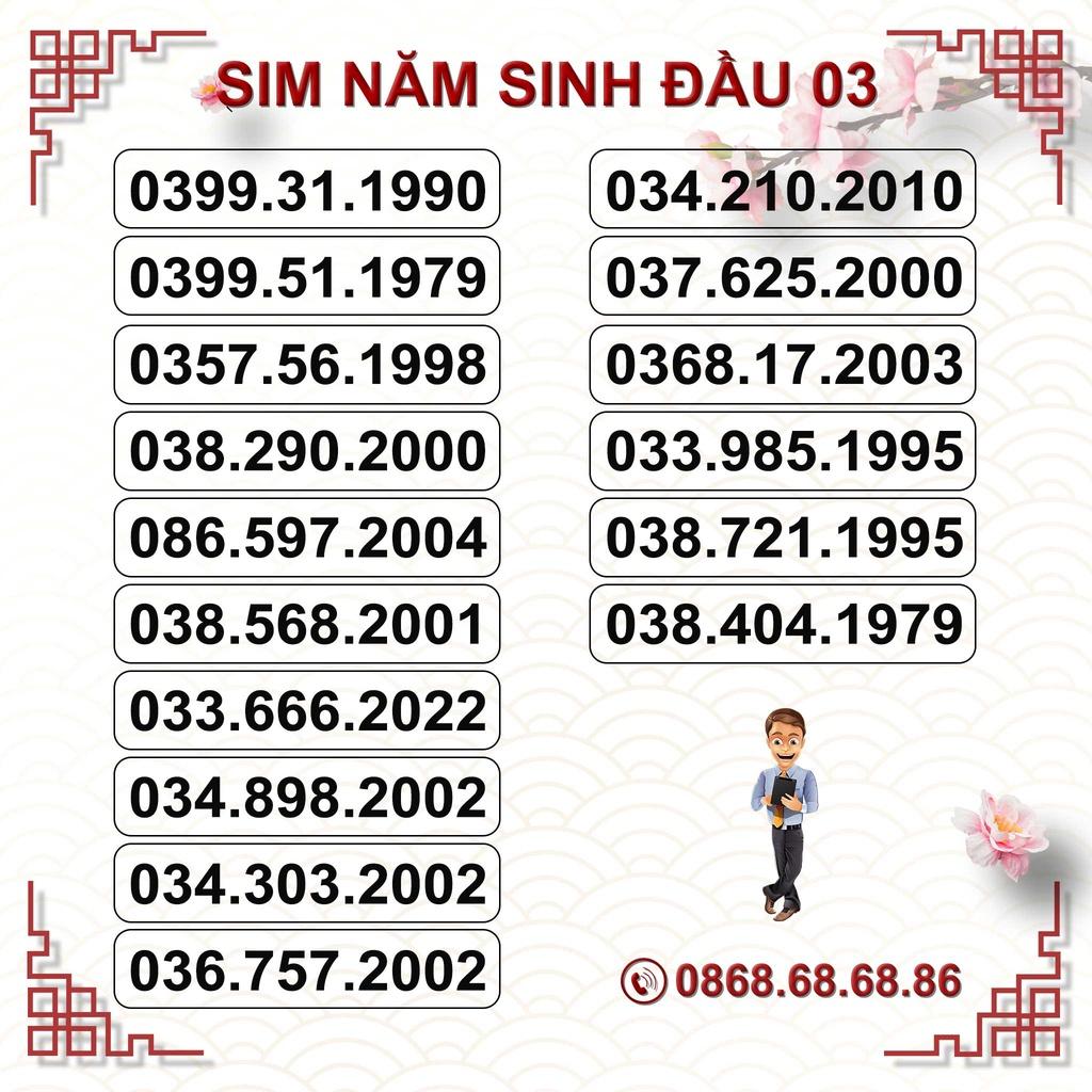 Sim Số Đẹp Năm Sinh Đầu 03, Sim Viettel Trả Trước, Hỗ Trợ Đăng Ký Chính Chủ-HÀNG CHÍNH HÃNG