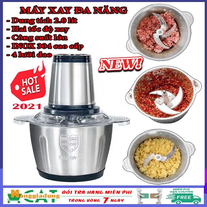 Máy xay thịt, máy xay cầm tay đa năng 2 lít công suất lớn cối inox 304 cao cấp