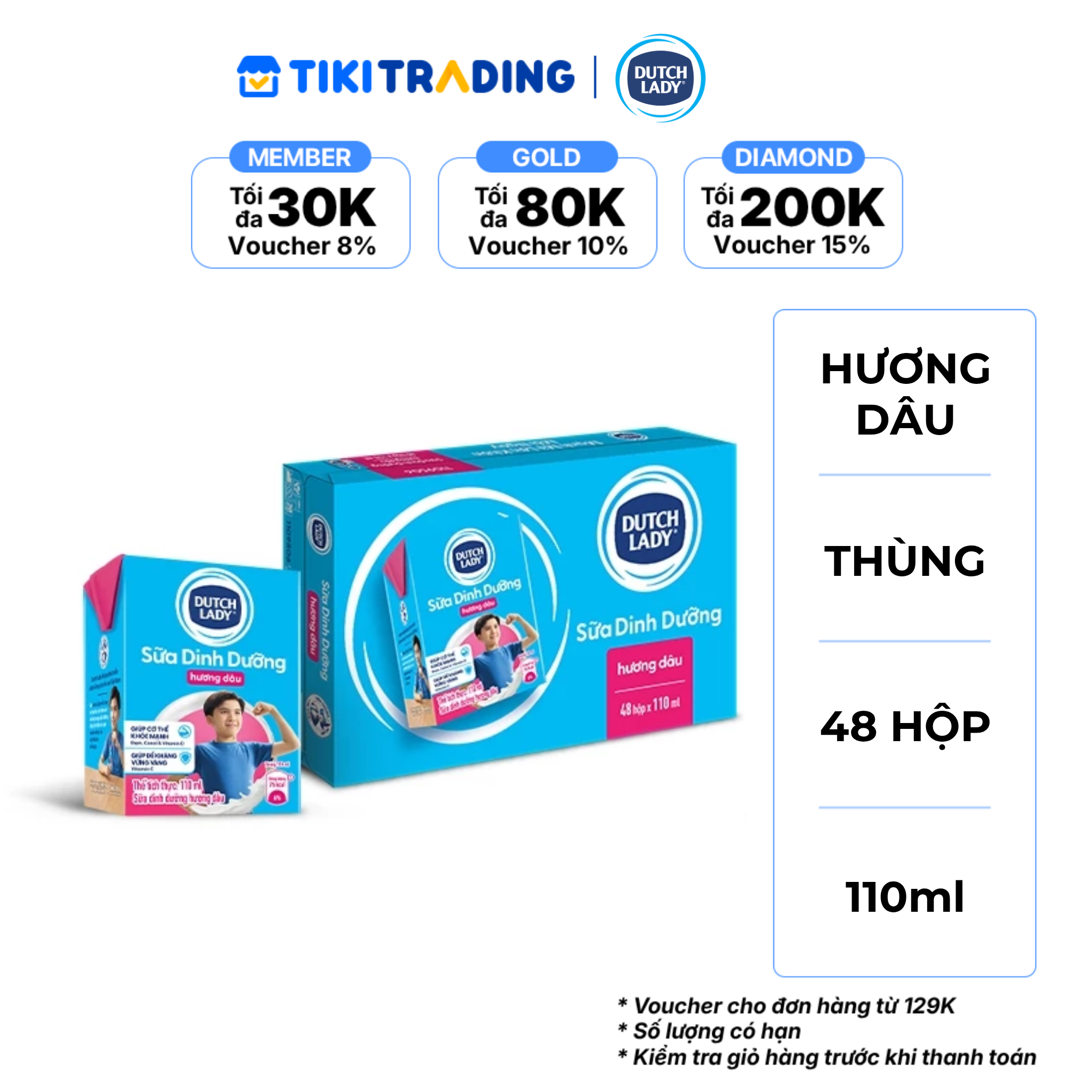 Thùng 48 Hộp Sữa Dutch Lady Cô Gái Hà Lan Cao Khỏe Hương Dâu 110ml