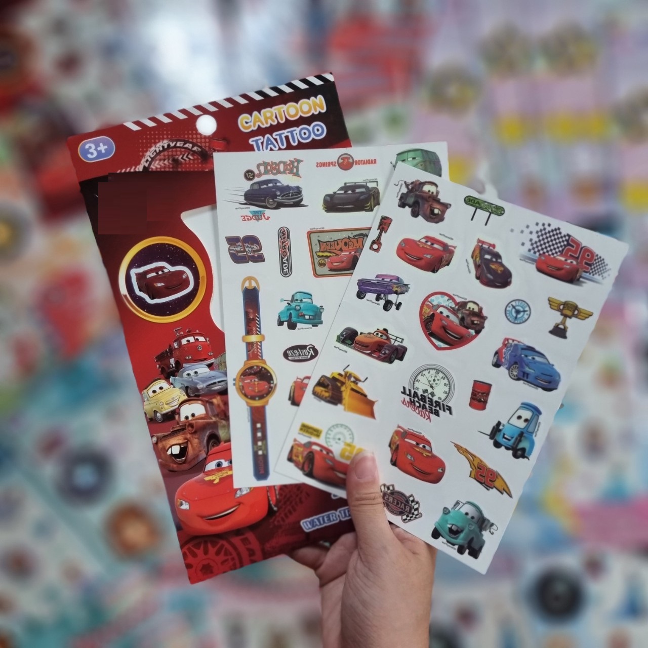 Set 2 tờ hình xăm Tattoo phát quang chống nước Car95 Mcqueen cho trẻ em