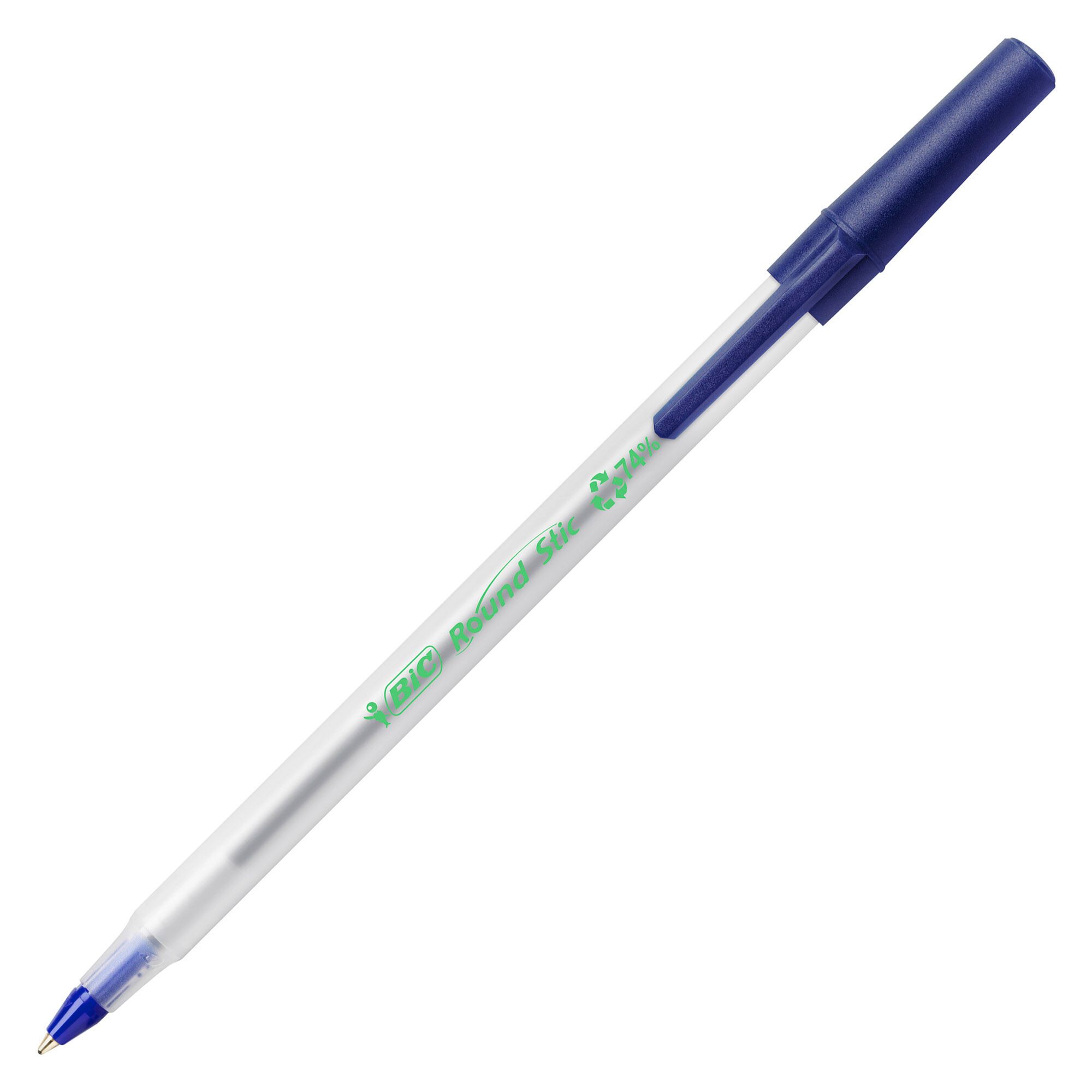 Bút bi xanh êm mượt BIC Ecolutions/ Revolution Round Stic, cỡ ngòi 1.0mm, với chất liệu nhựa tái chế đến 97%, 1 cây