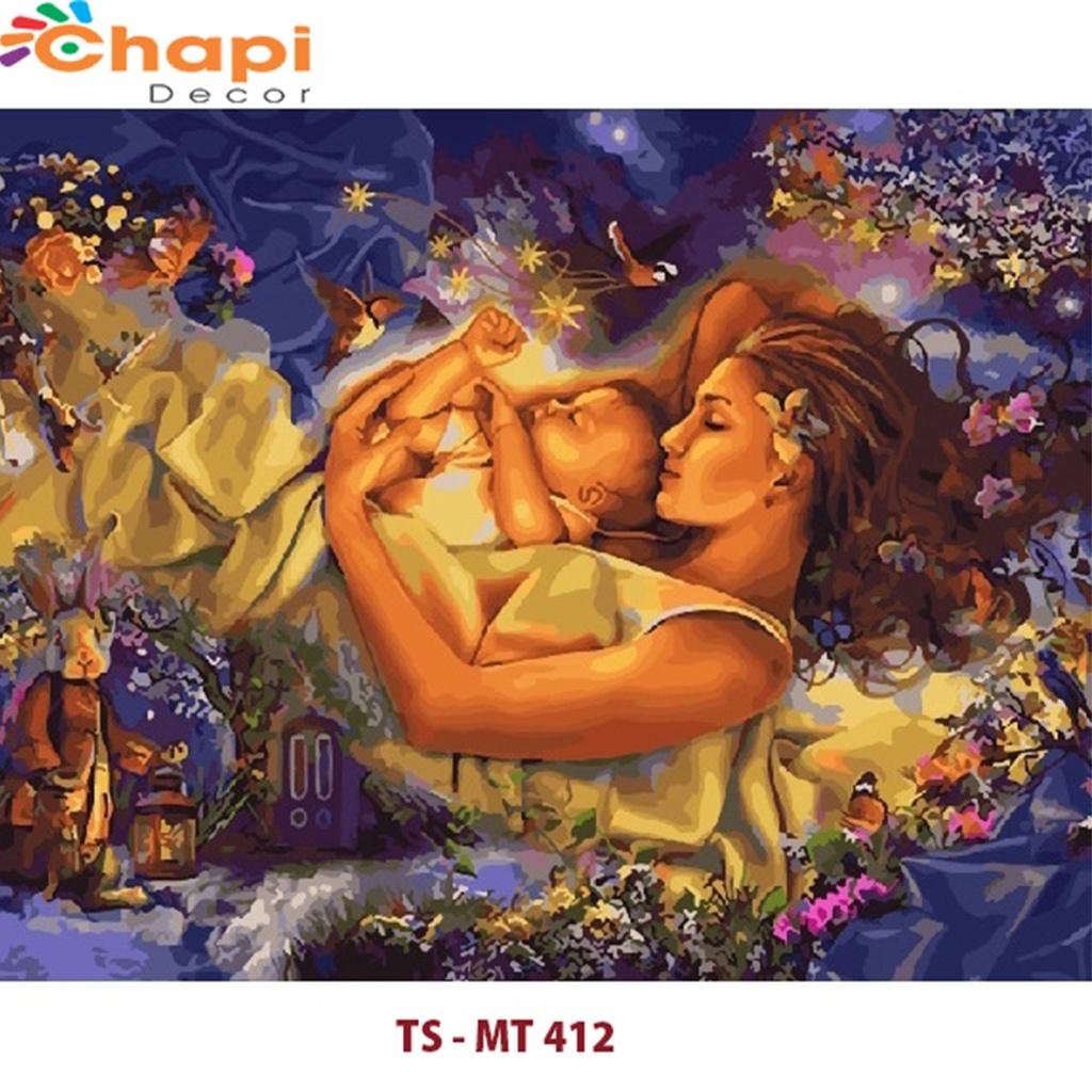 Tranh sơn dầu tự tô số hóa TÌNH MẪU TỬ Size 40x50, 50x65cm