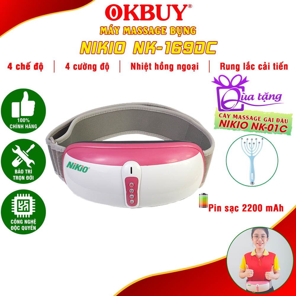 Đai Máy Massage Bụng Nikio NK-169DC – Công Nghệ Rung Lắc Kết Hợp Hồng Ngoại Tân Tiến, Mát Xa Bụng, Làm Săn Chắc Cơ Bụng Nhanh – Pin Sạc Tiện Lợi – Màu hồng