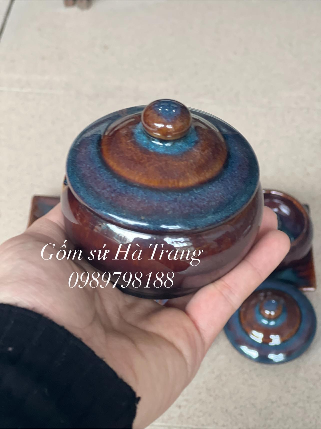 Bộ hũ gia vị gốm sứ Bát Tràng cao cấp men hoả biến lam
