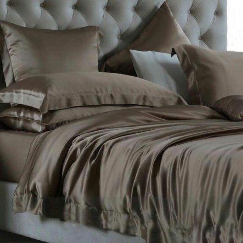 Bộ Vỏ Chăn Ga Gối Lụa 5 Món Cao Cấp Lan Bedding Màu Nâu