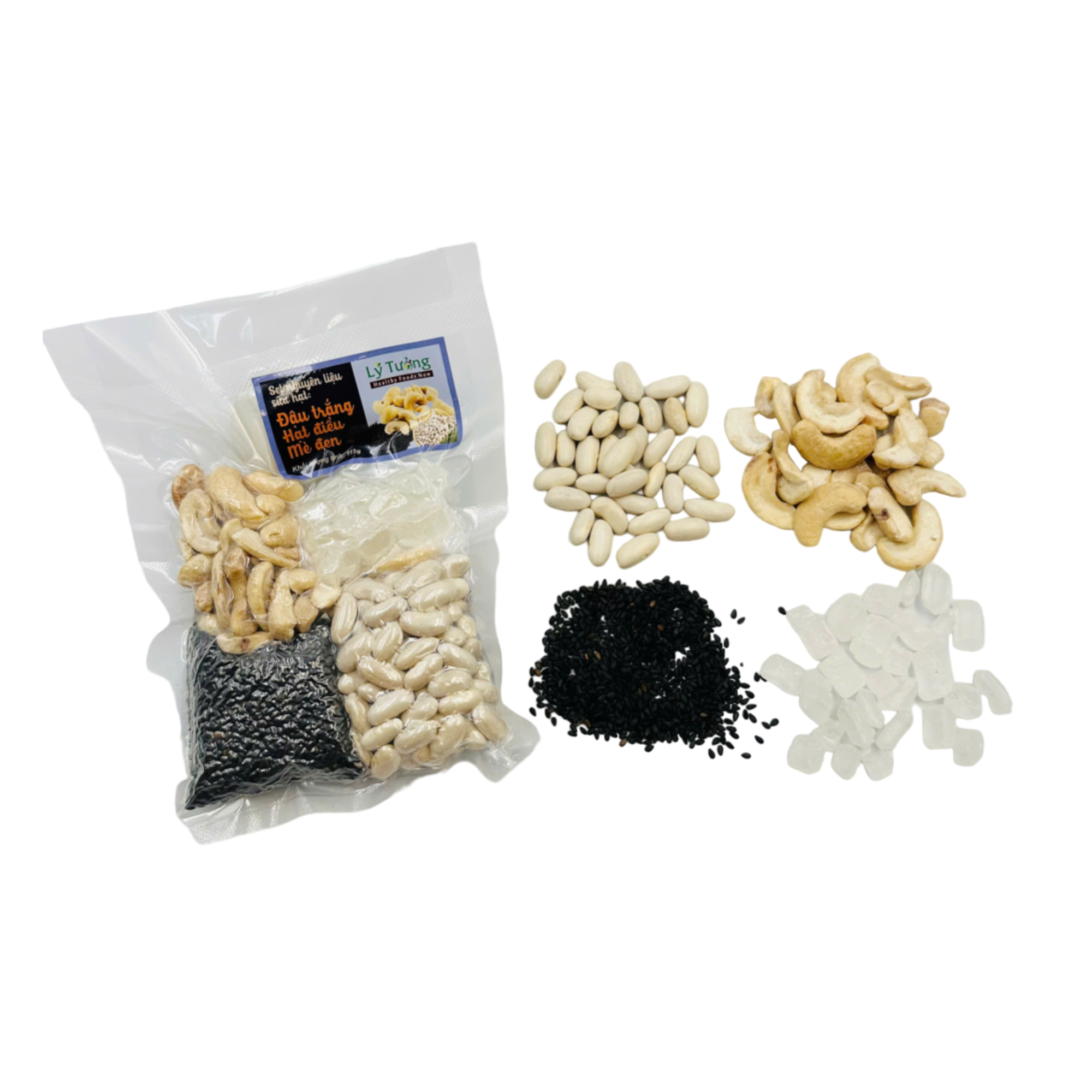 Set nguyên liệu sữa hạt: Đậu trắng - Hạt điều - Mè đen 115g