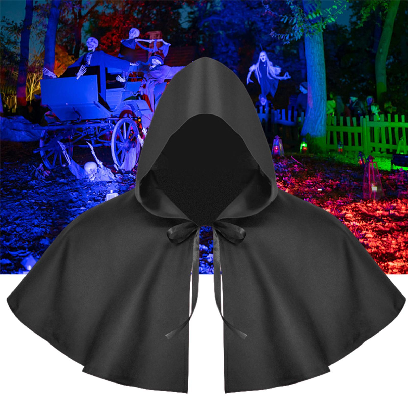 Halloween Cloak Witch Cape Cosplay Unisex Party Gothic Shawl Props Medieval Hooded Cape Hat for Fancy Dress Stage Performance
