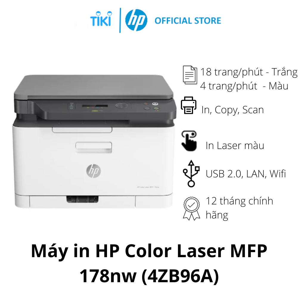 Máy in laser màu đa chức năng HP MFP 178NW (4ZB96A) - Hàng chính hãng