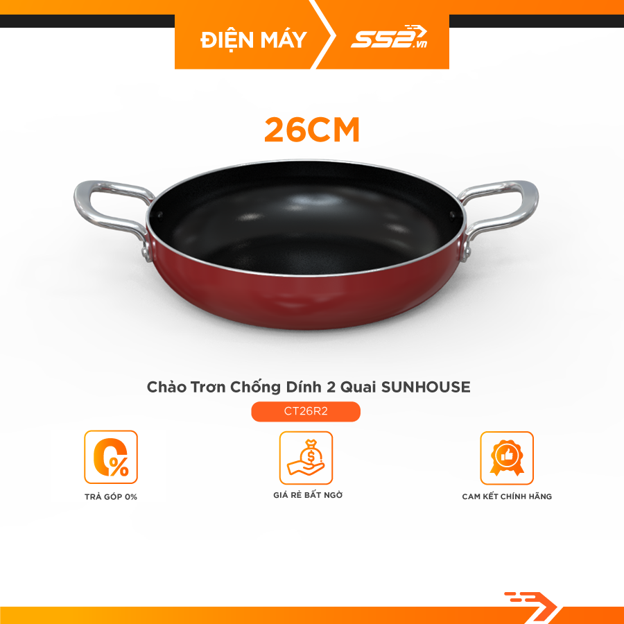 Chảo Trơn Chống Dính 2 Quai Sunhouse CT26R2