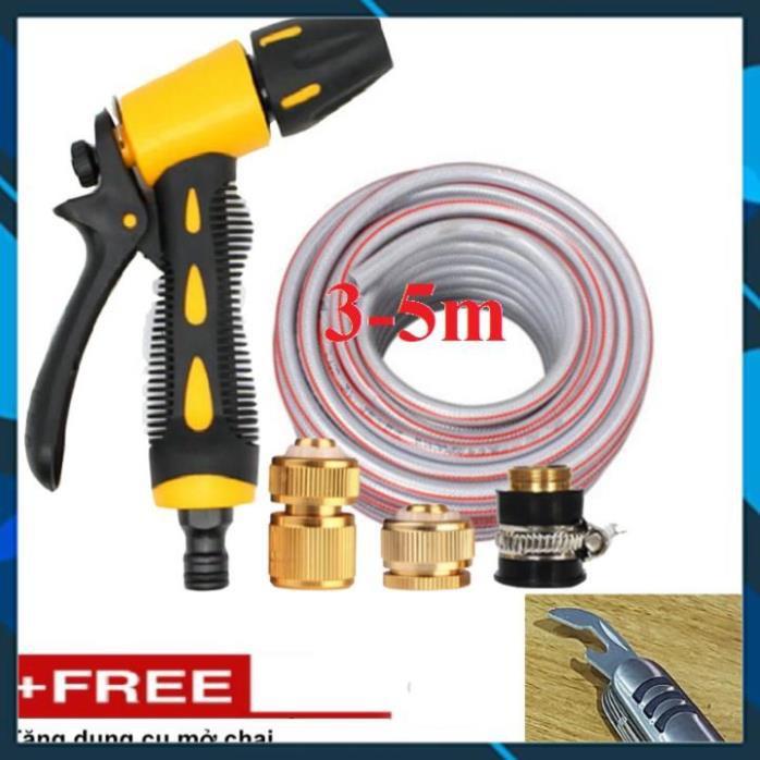 ️ Bộ dây vòi xịt nước rửa xe, tưới cây ,tăng áp 3 lần,loại 3m,5m 206319 đầu đồng,cút đồng,nối đồng+ mở chai