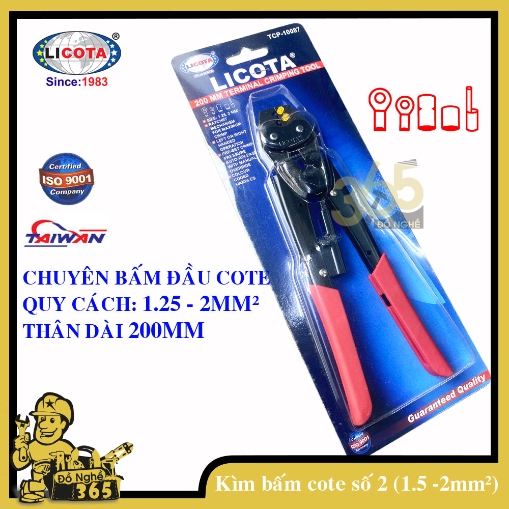 Kìm bấm đầu cote số 2 (1.25 -&gt; 2.5 mm2) Licota ( kìm bấm cos)