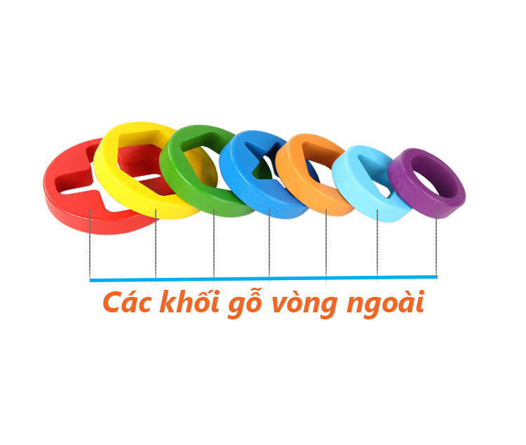 Đồ chơi tháp cầu vồng 7 màu bằng gỗ