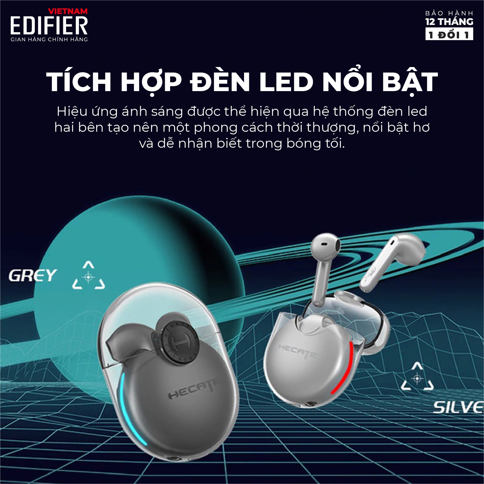 Tai nghe true wireless EDIFIER GM5 HECATE Bluetooth 5.2 Chip Qualcomm atpX Chống nước IPX5 âm thanh Stereo khử tiếng ồn - Hàng chính hãng