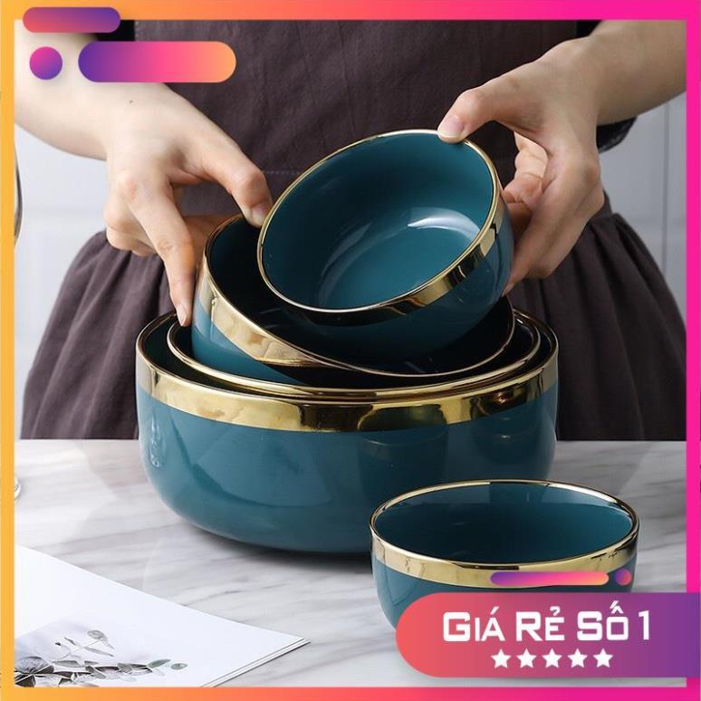 Bộ bát đĩa cao cấp,chén Đĩa decor đẹp BX-26 món viền vàng các màu phong cách Bắc Âu